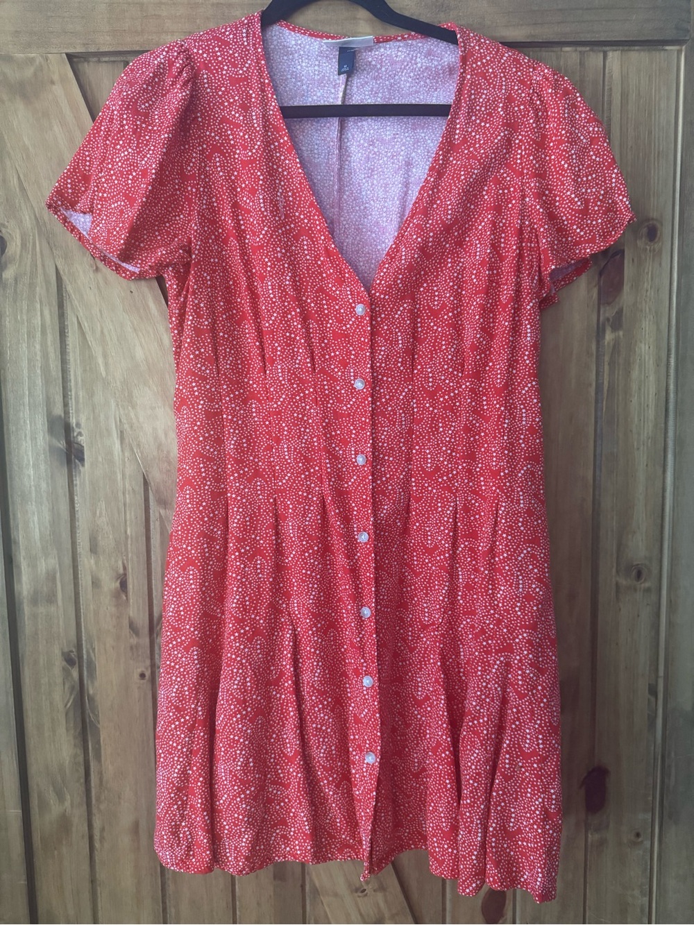 Universal Thread Starry Red Button-Front V-Neck Women's Dress